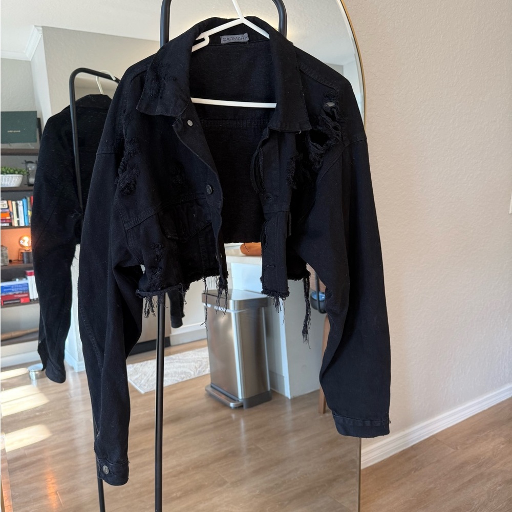 Carmar Black Distressed Cropped Denim Jacket
